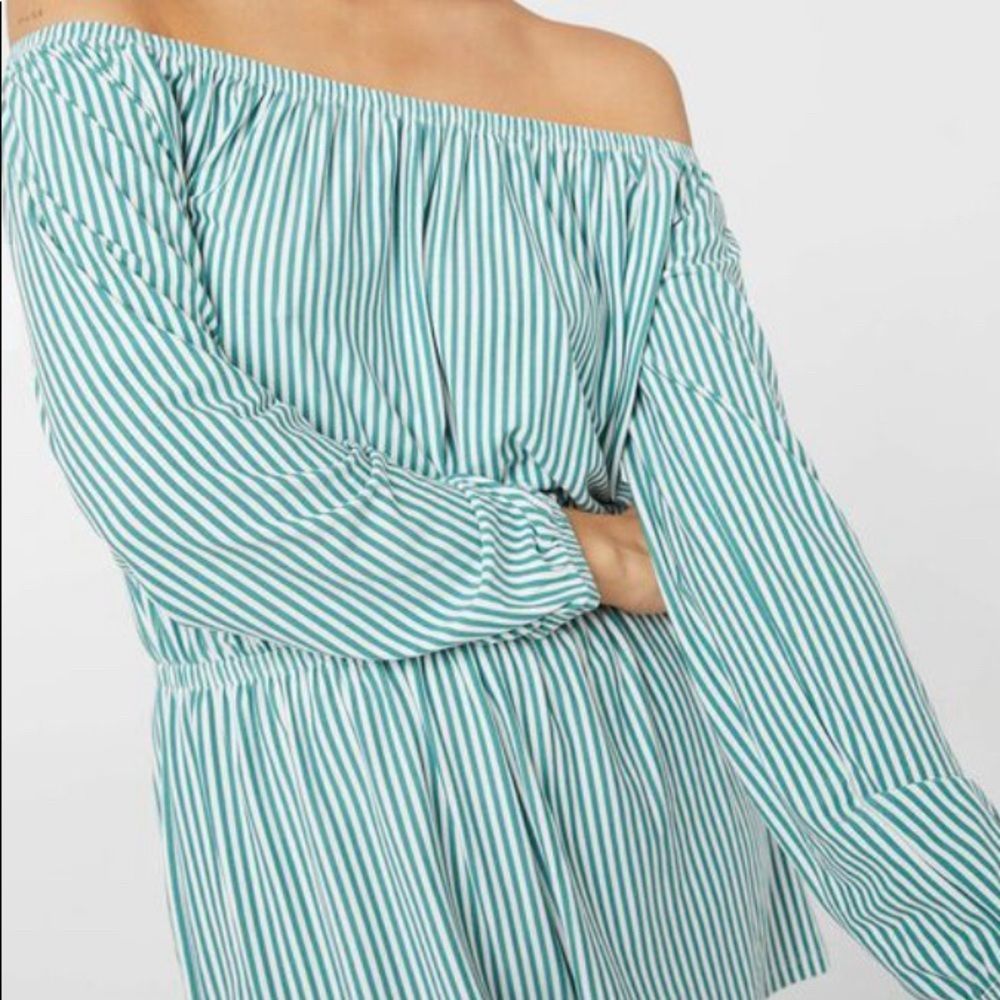 Striped green and white romper size L